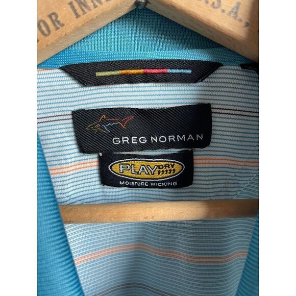 Greg Norman Play Dry Moisture Wicking Blue x Blue Striped Golf Polo Shirt Size X - Picture 6 of 6